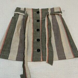 Cisono Linen Mini Skirt Womens Medium Tie High Rise Button Front Woven Spring